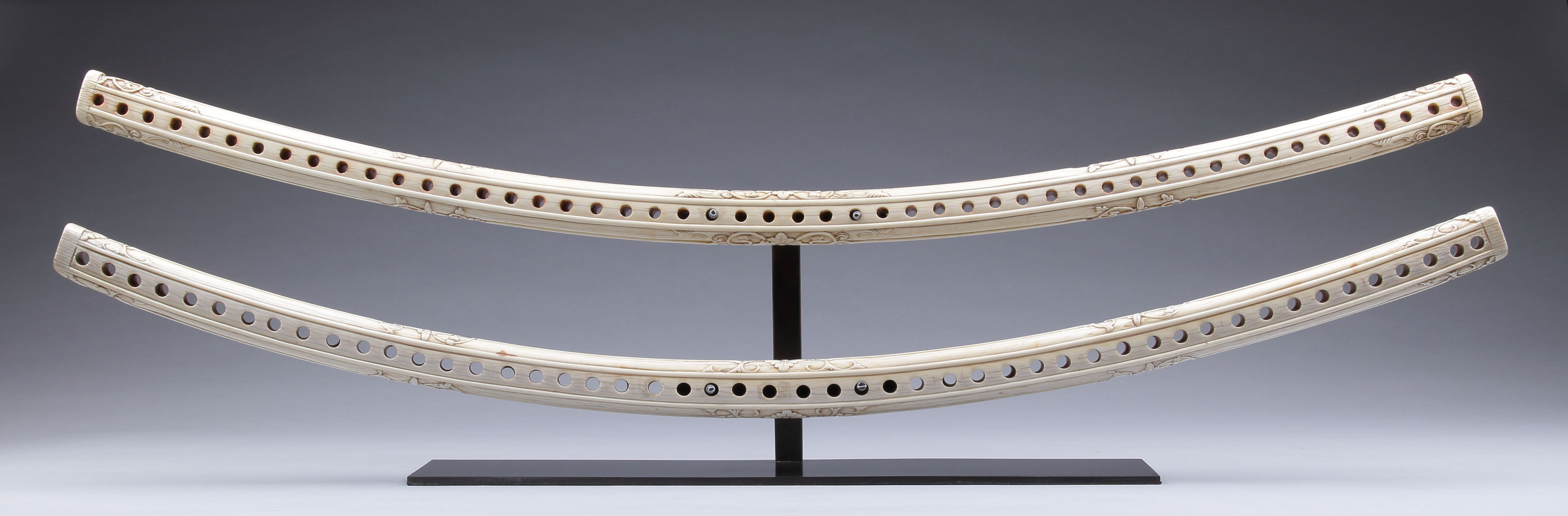 Rare Pair of Chinese Carved Ivory Supports for a Hammock 
